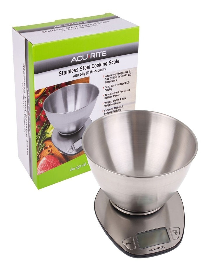 Stainless Steel Digital Kitchen Scale with Bowl 1g/5kg