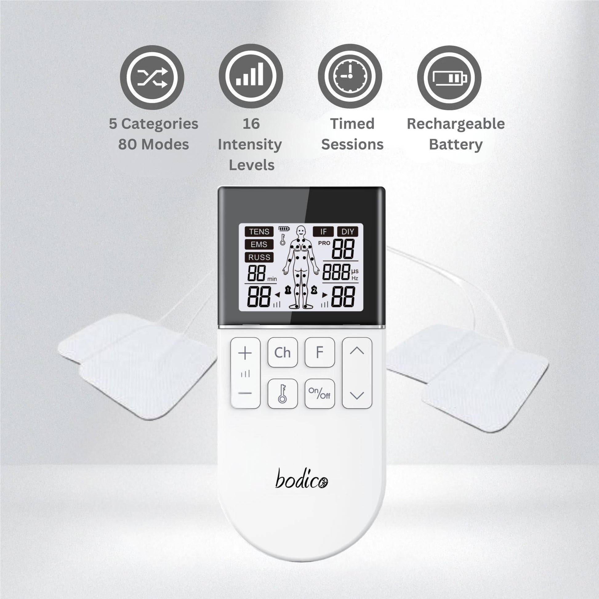 Bodico Digital TENS/EMS 2 Channel/4 Pads