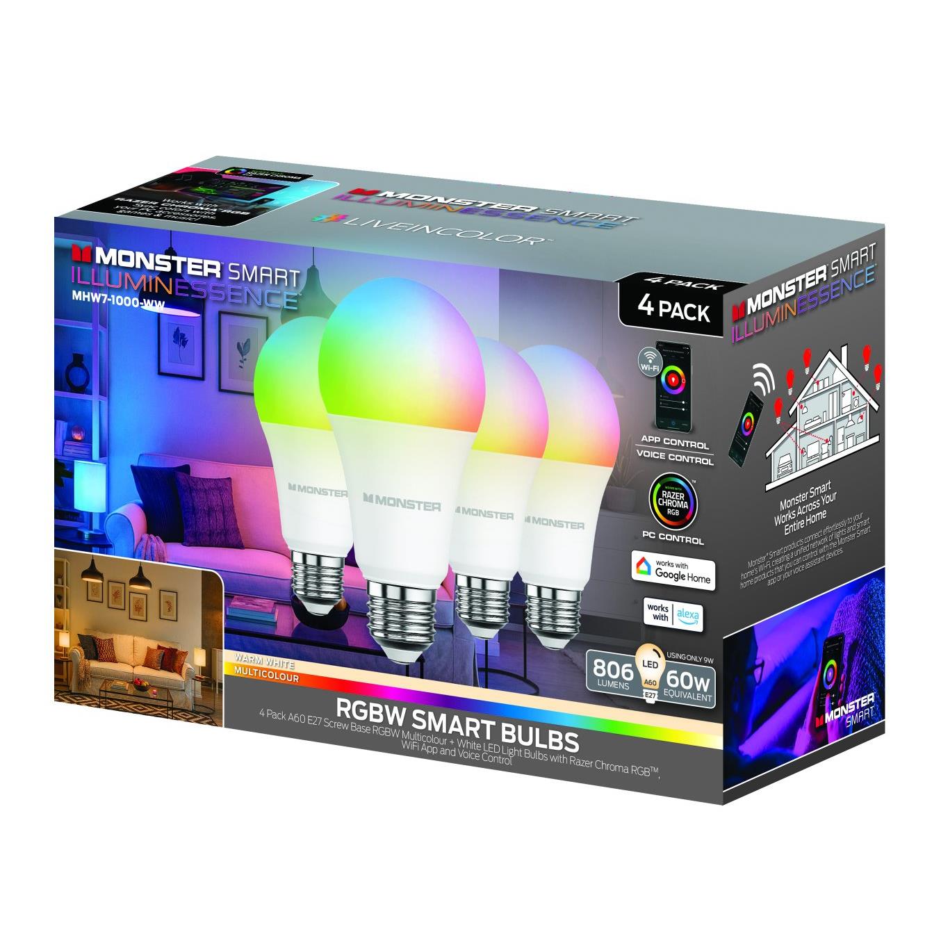 Monster Smart Light Bulbs E27 (4 Pack)