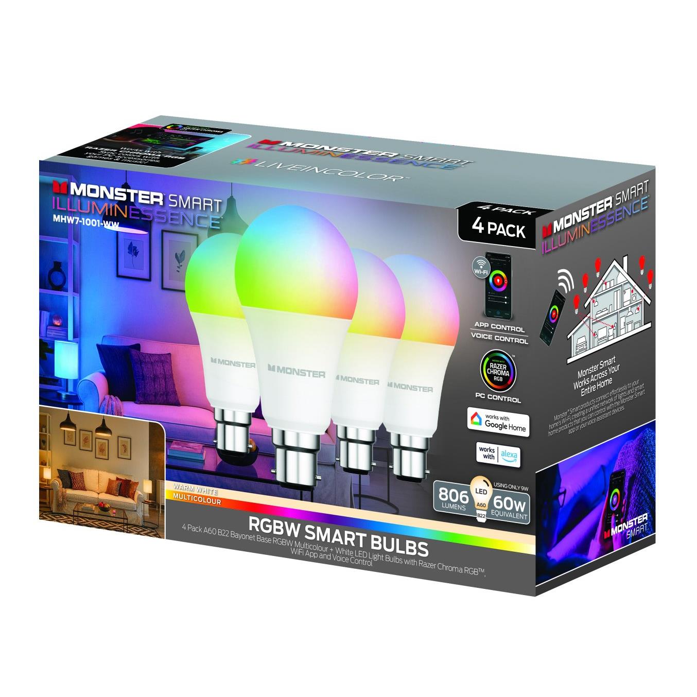 Monster Smart Light Bulbs Bayonet (4 Pack)