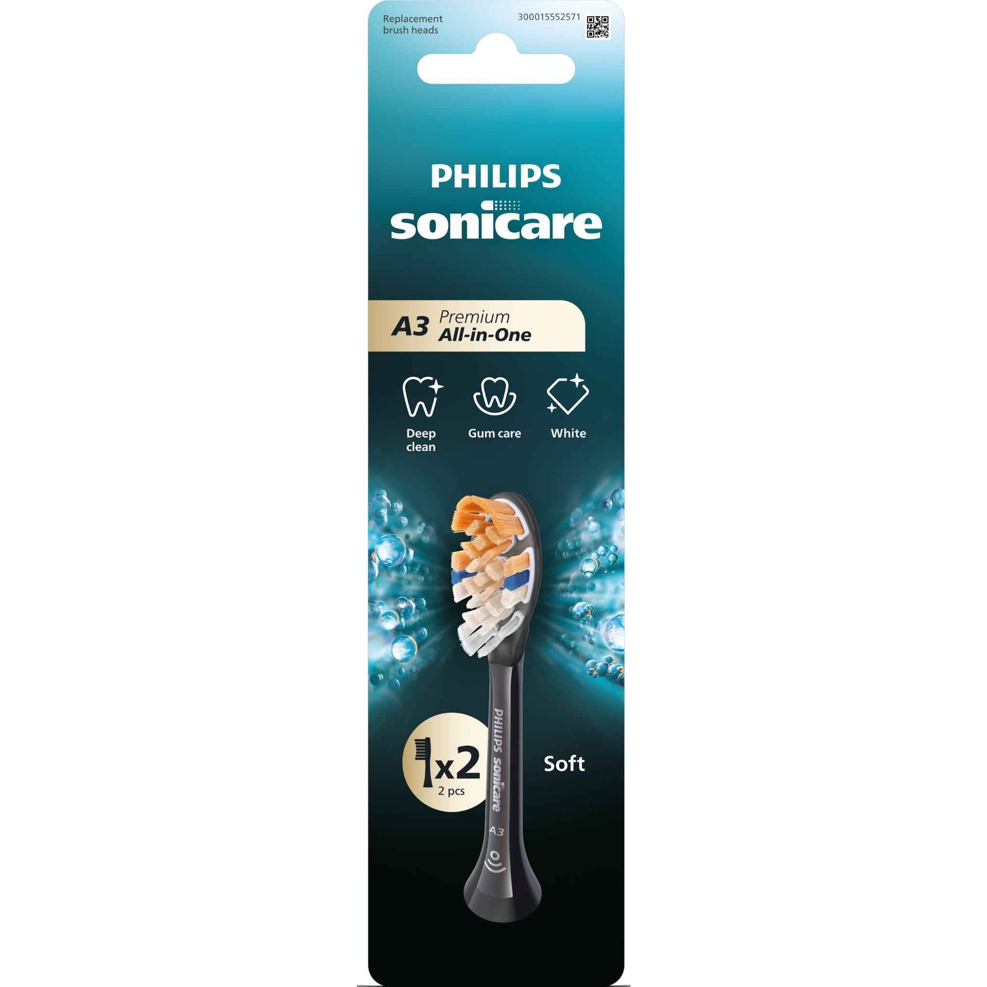 Philips Sonicare A3 Premium All-in-One Brush Head (Black) [2 Pack]