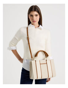 Barbados Zip Top Tote Bag in Natural Beige