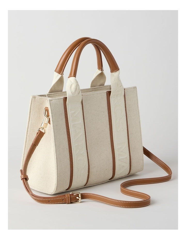 Barbados Zip Top Tote Bag in Natural Beige