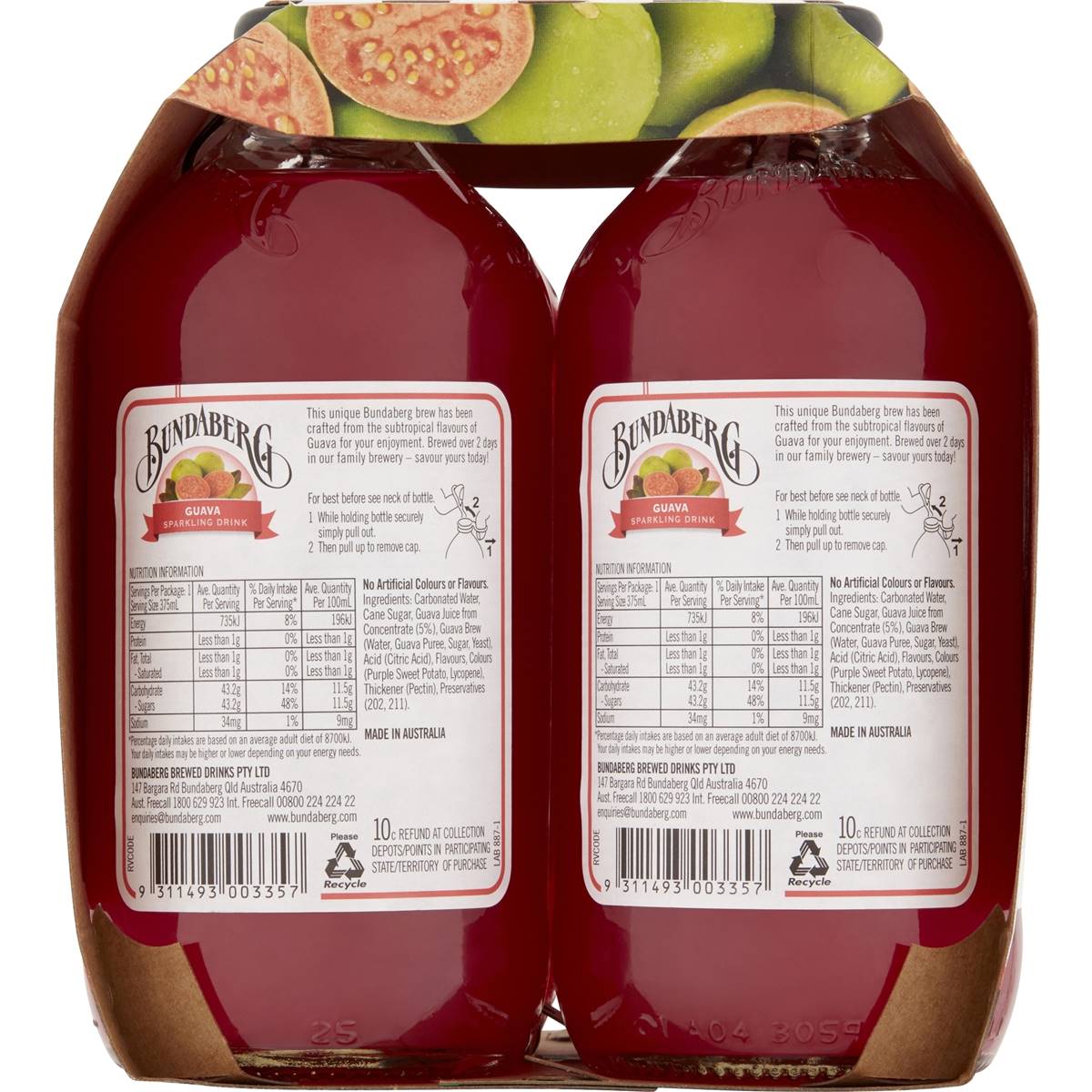 Bundaberg Sparkling Guava Sparkling Drink 375ml x4 Pack