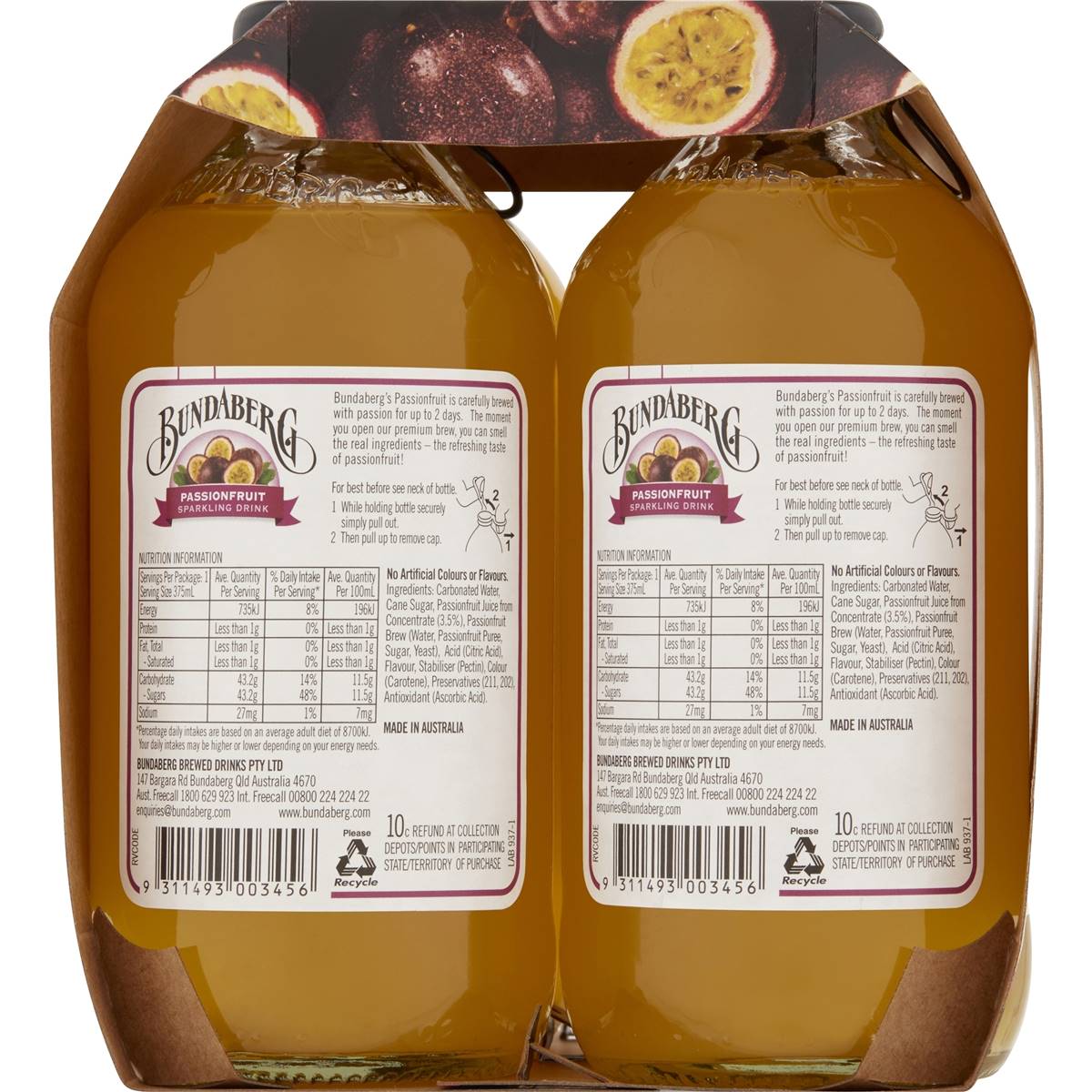 Bundaberg Sparkling Passionfruit Drink 375ml x4 Pack