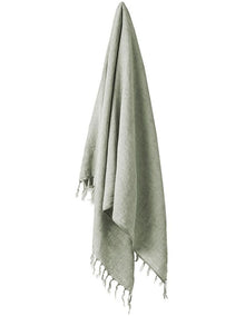 Vintage Linen Fringe Throw Sage