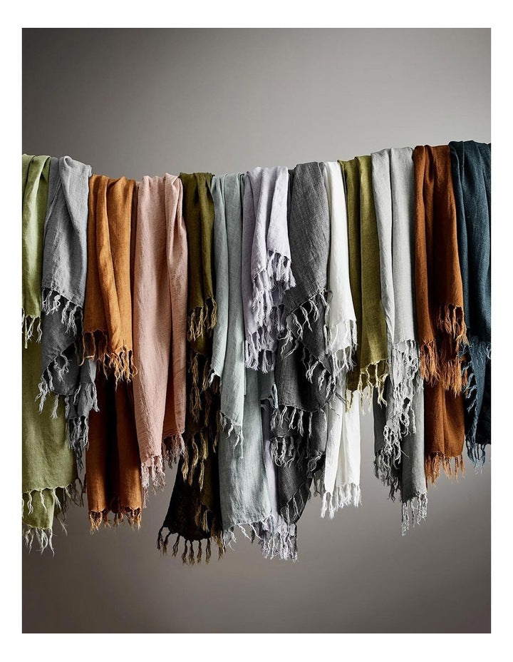 Vintage Linen Fringe Throw Sage