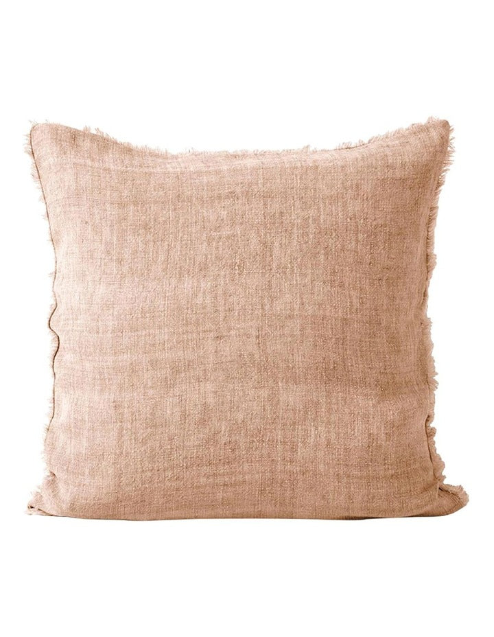 Vintage Linen Fringe Cushion in Pink Clay