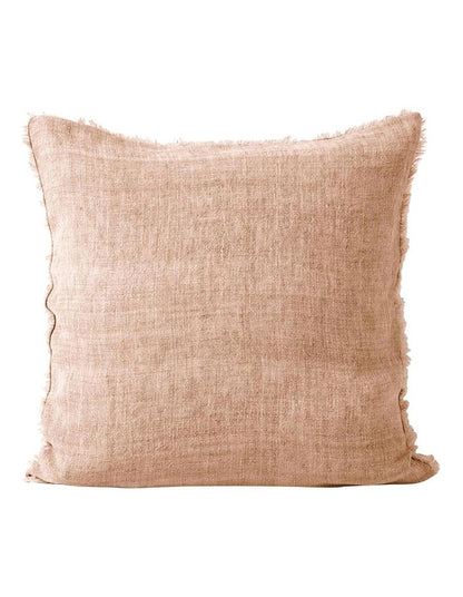 Vintage Linen Fringe Cushion in Pink Clay