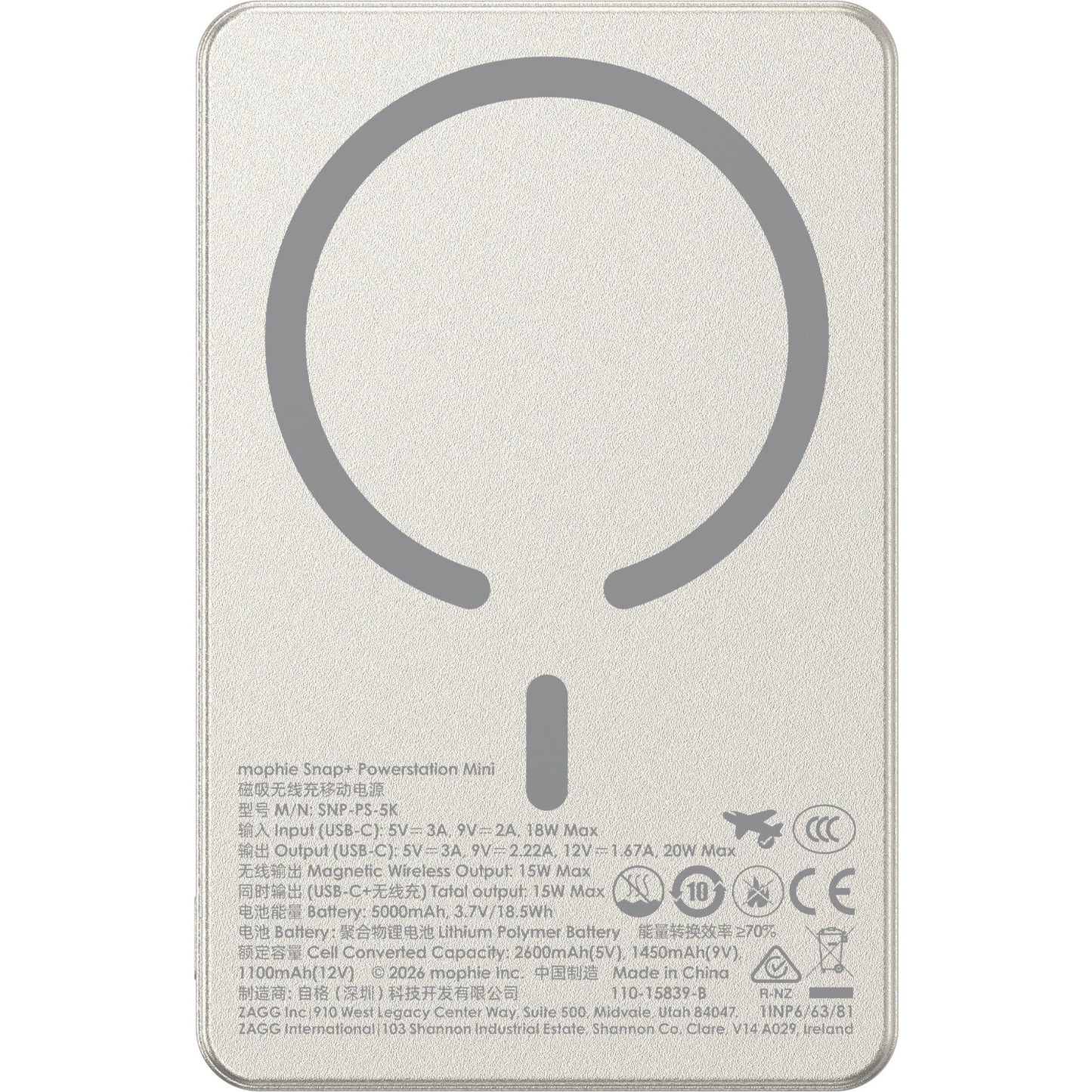 mophie Snap+ Powerstation Mini 5K Magnetic Power Bank (White Titanium)