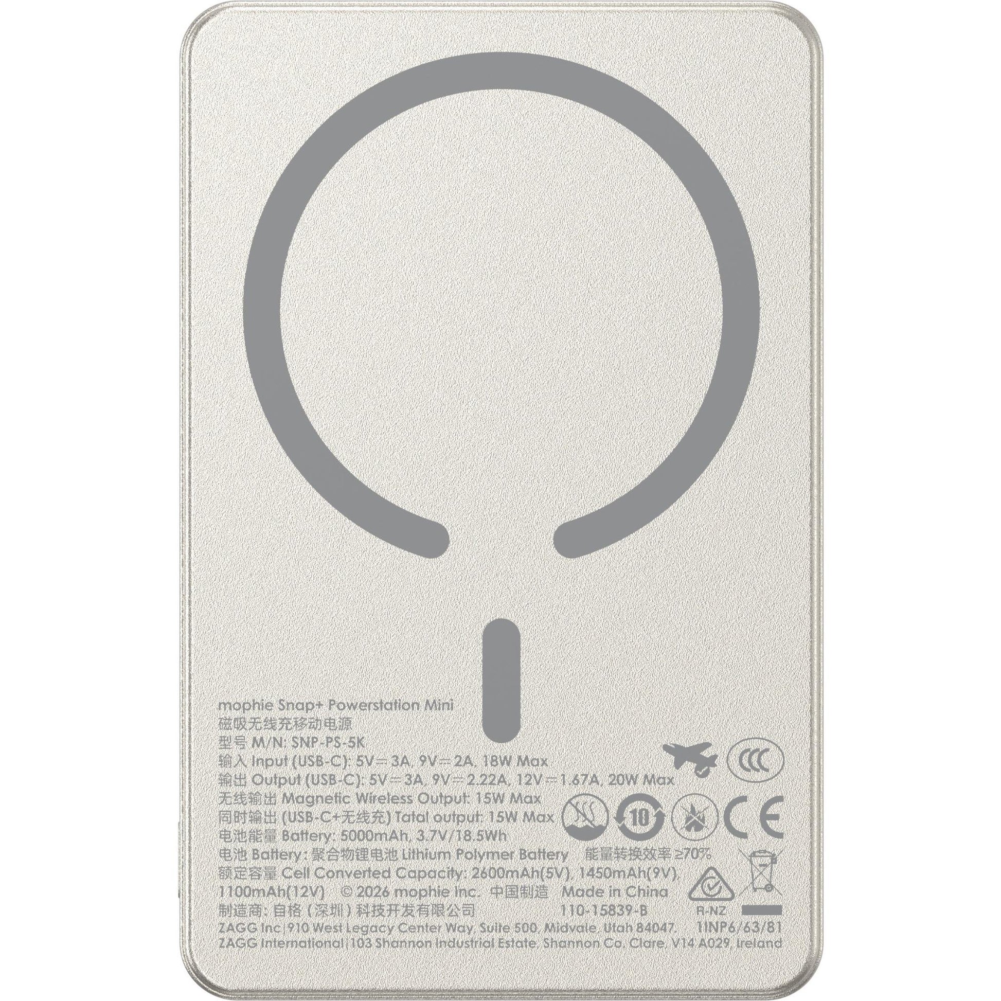 mophie Snap+ Powerstation Mini 5K Magnetic Power Bank (White Titanium)