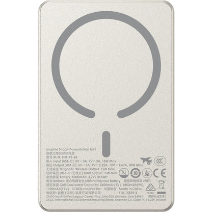 mophie Snap+ Powerstation Mini 5K Magnetic Power Bank (White Titanium)