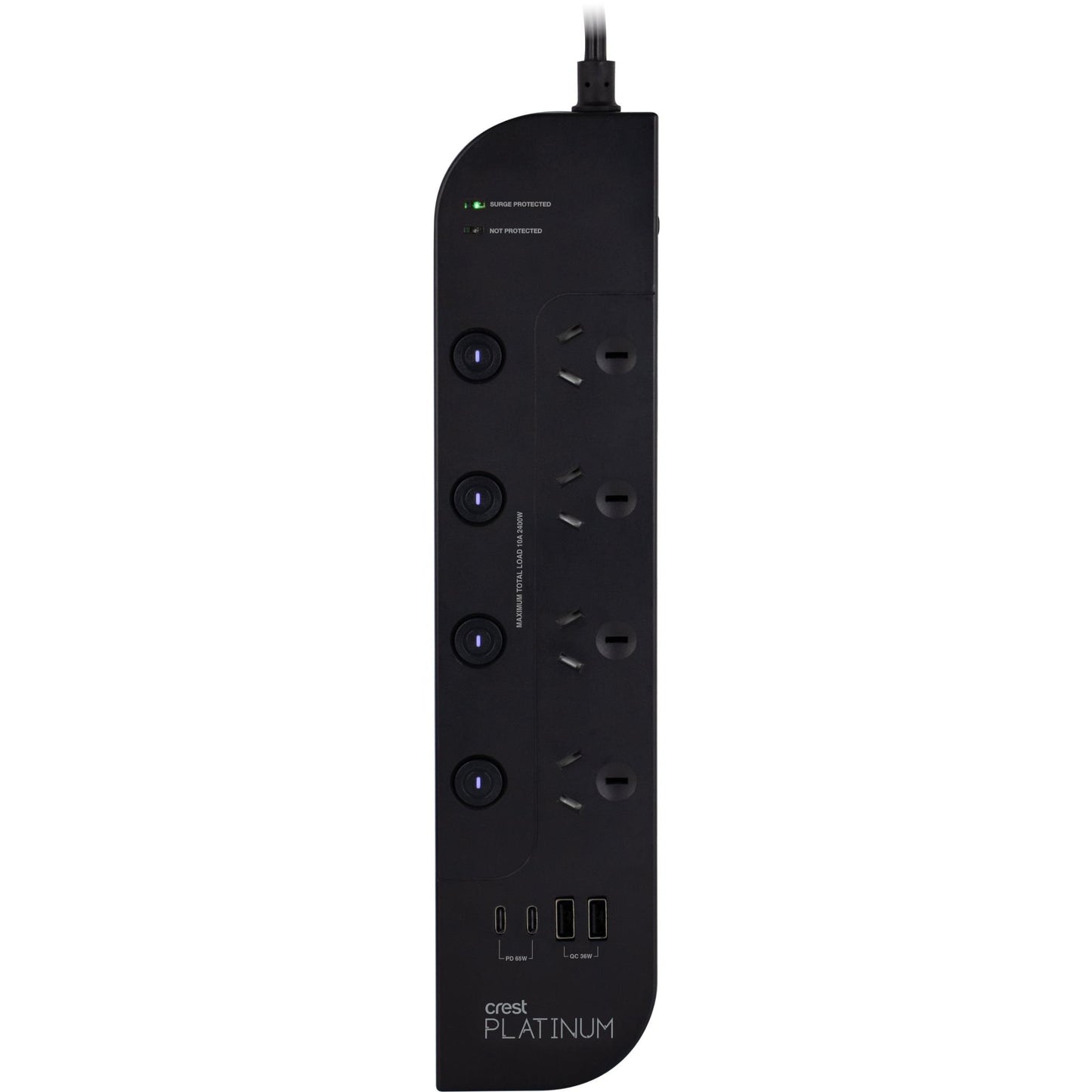 Crest Platinum 4 Socket Switched Power Board USB PD 65W Equipment Protector