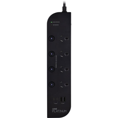Crest Platinum 4 Socket Switched Power Board USB PD 65W Equipment Protector