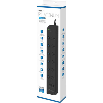 Crest Platinum 6 Socket Switched Power Board USB PD 65W Equipment Protector