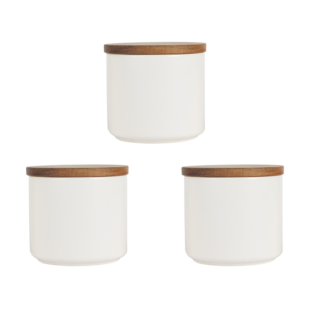 Set of 3 Off White Canisters with Acacia Lids