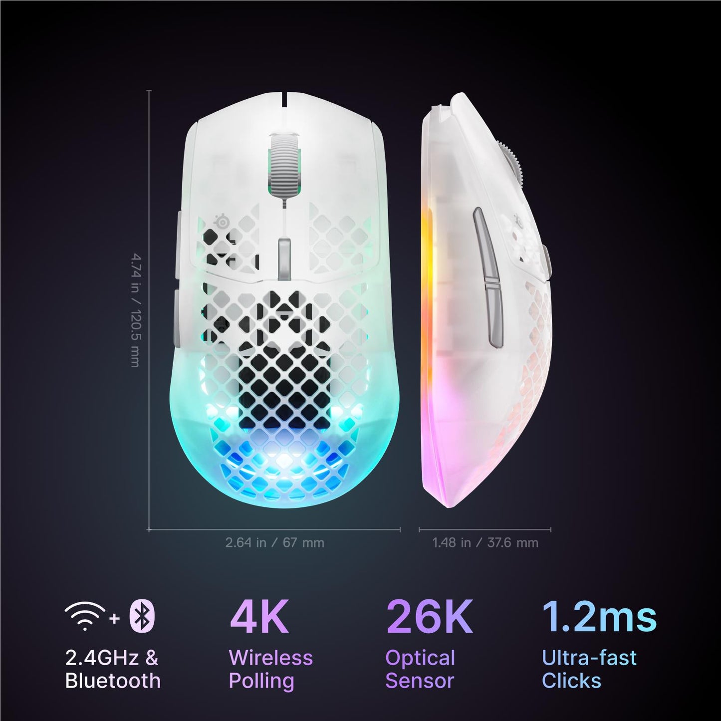 SteelSeries Aerox 3 Gen 2 Wireless Gaming Mouse Ghost