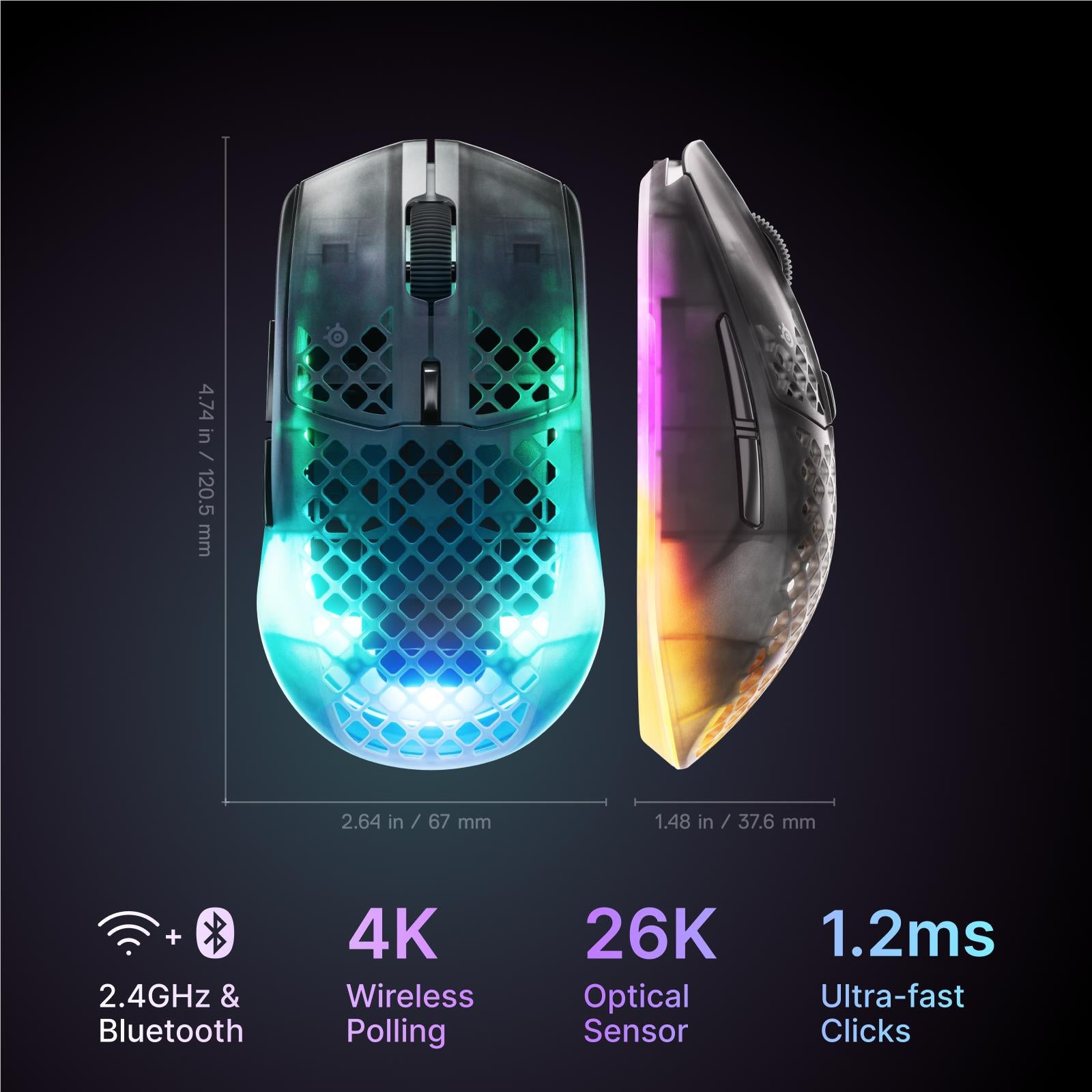 SteelSeries Aerox 3 Gen 2 Wireless Gaming Mouse Shadow