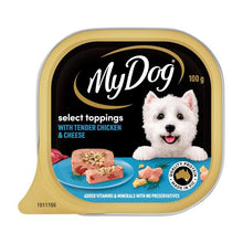 MY DOG ADULT WET DOG FOOD SELECT TOPPINGS WITH TENDER CHICKEN & CHEESE 100G TRAY