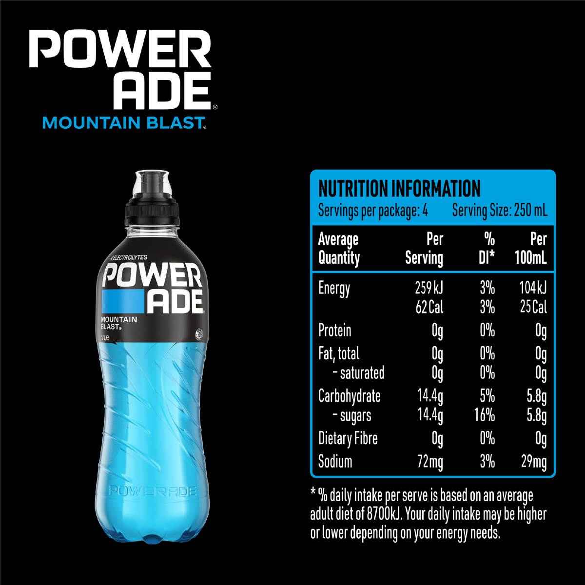 Powerade Isotonic Mountain Blast Training & Recovery Pack Drink 1L
