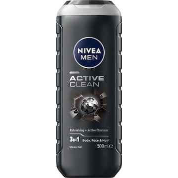 Nivea Men Active Clean 3 In 1 Shower Gel & Body Wash 500mL