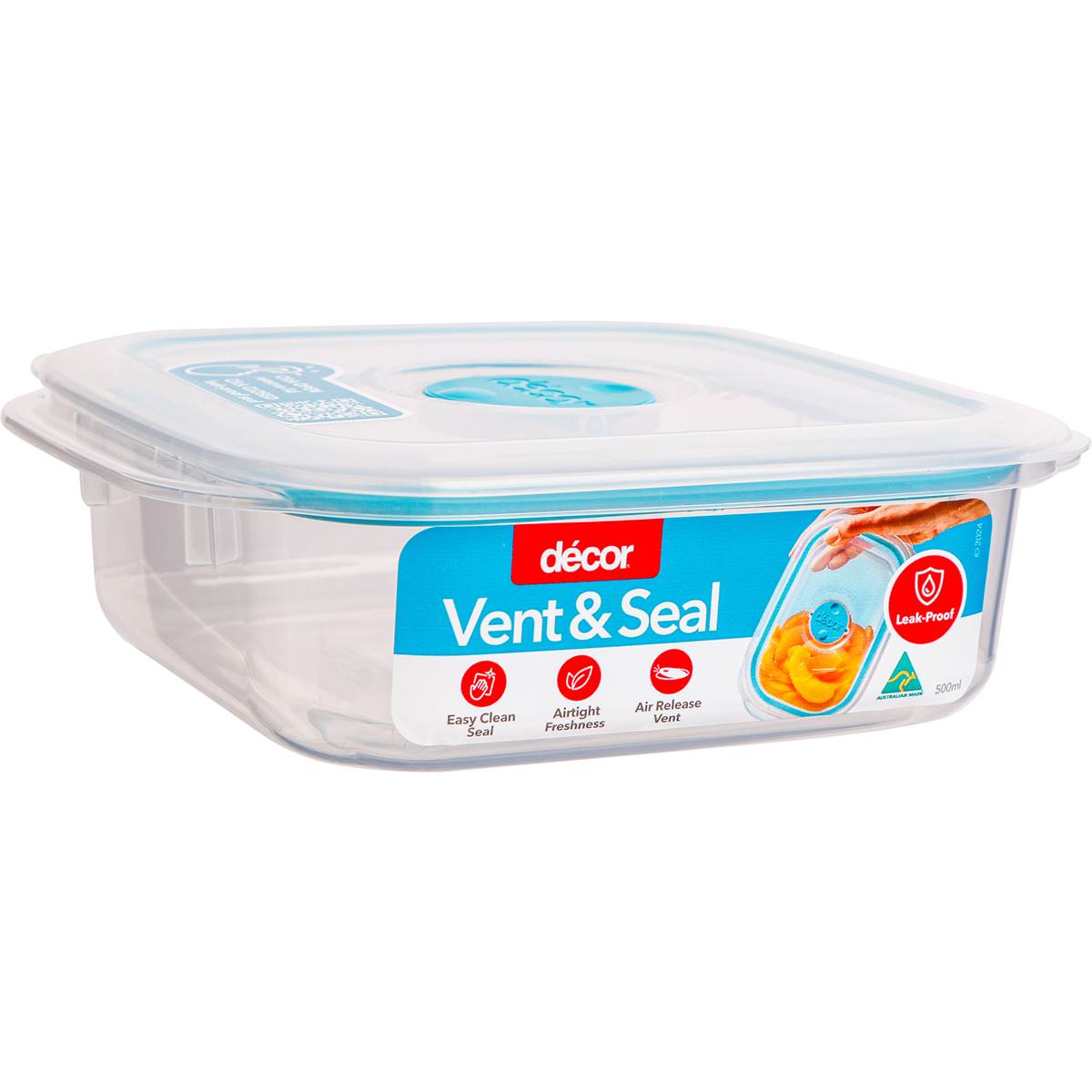 Decor Vent & Seal Container Square Teal 500mL