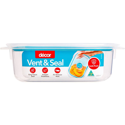 Decor Vent & Seal Container Square Teal 500mL