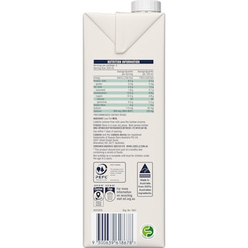 Liddells Lactose Free Low Fat Long Life Milk UHT 1L