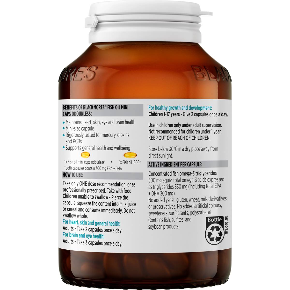 Blackmores Odourless Fish Oil 1000mg Omega-3 Mini Capsules 200 Pack