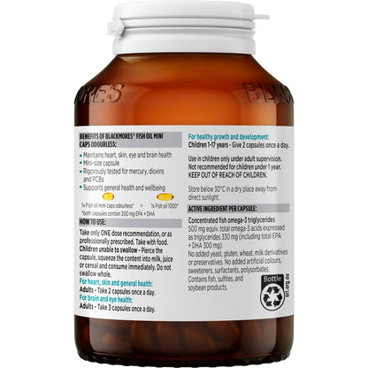 Blackmores Odourless Fish Oil 1000mg Omega-3 Mini Capsules 200 Pack