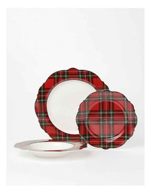 Heirloom Tartan 12pc Dinner Set in Red/White
