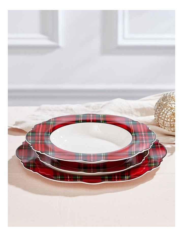 Heirloom Tartan 12pc Dinner Set in Red/White