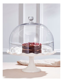 Scalloped Edge Cake Dome and Glass Stand Large