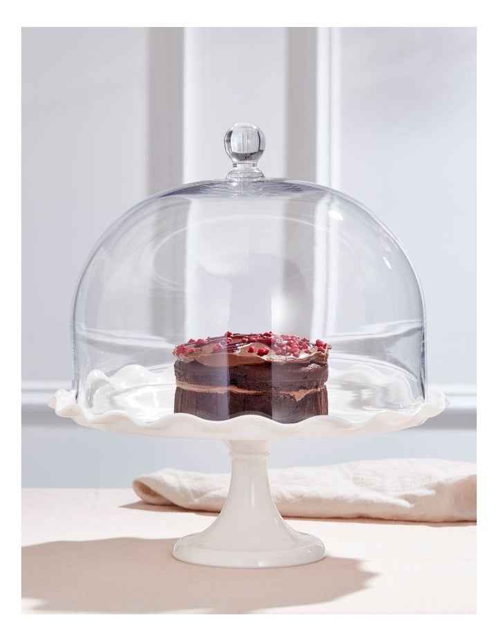 Scalloped Edge Cake Dome and Glass Stand Large