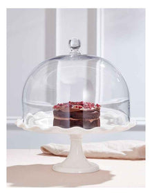 Scalloped Edge Cake Dome and Glass Stand Large