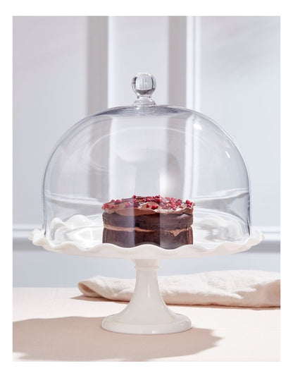 Scalloped Edge Cake Dome and Glass Stand Large