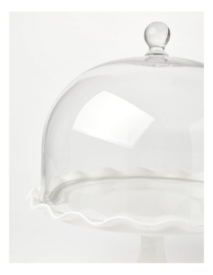 Scalloped Edge Cake Dome and Glass Stand Large