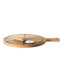Pizza Serving Board with Cutter in Natural Wood