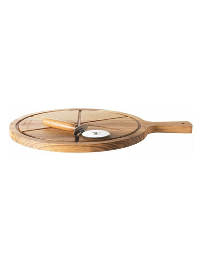 Pizza Serving Board with Cutter in Natural Wood