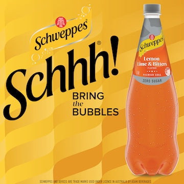 Schweppes Zero Sugar Mixers Lemon Lime & Bitters Soft Drink Bottle 1.1L