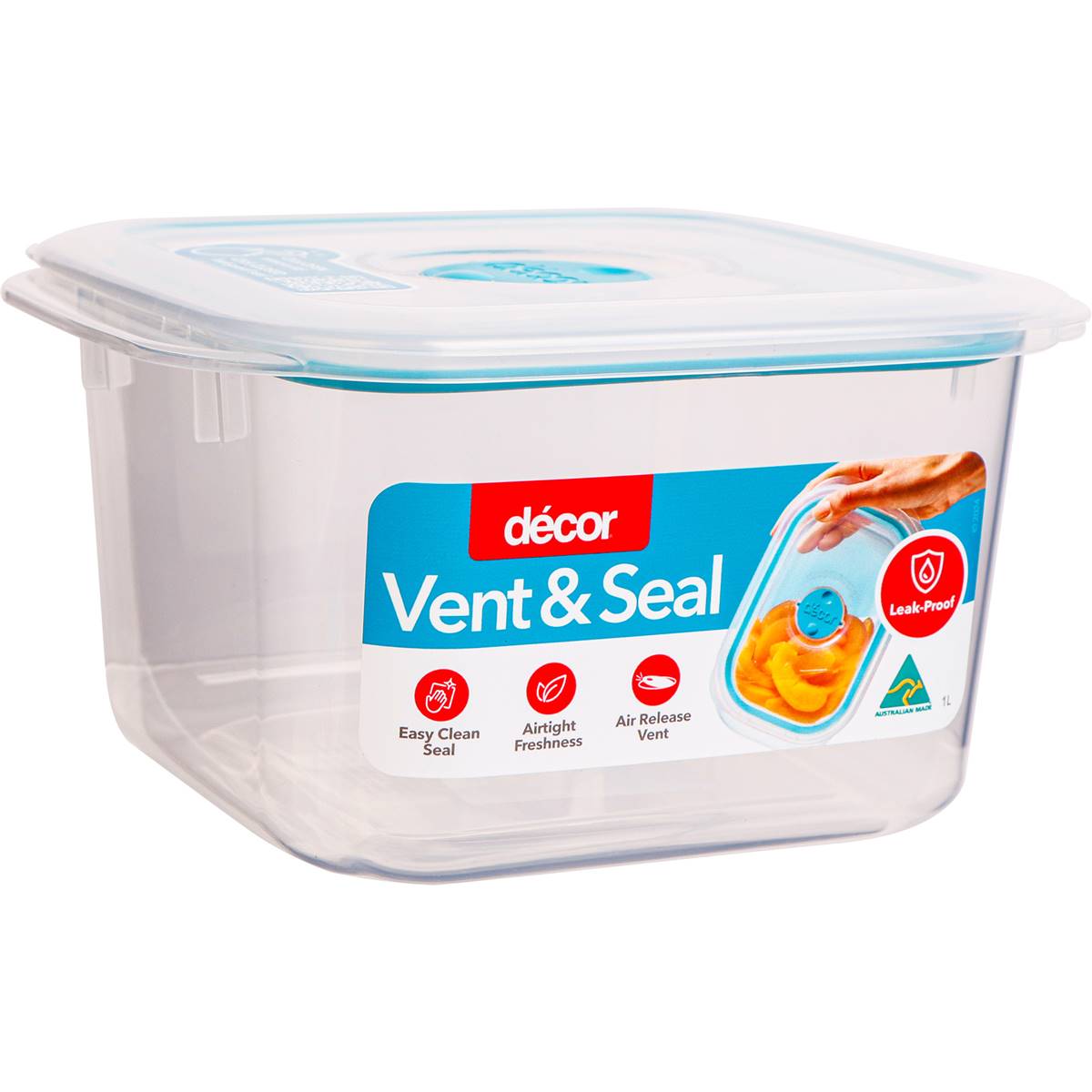 Decor Vent & Seal Container Square Teal 1L