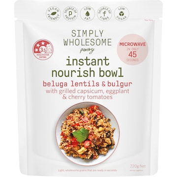 Simply Wholesome Pantry Instant Nourish Bowl Beluga Lentils & Bulgur 220g