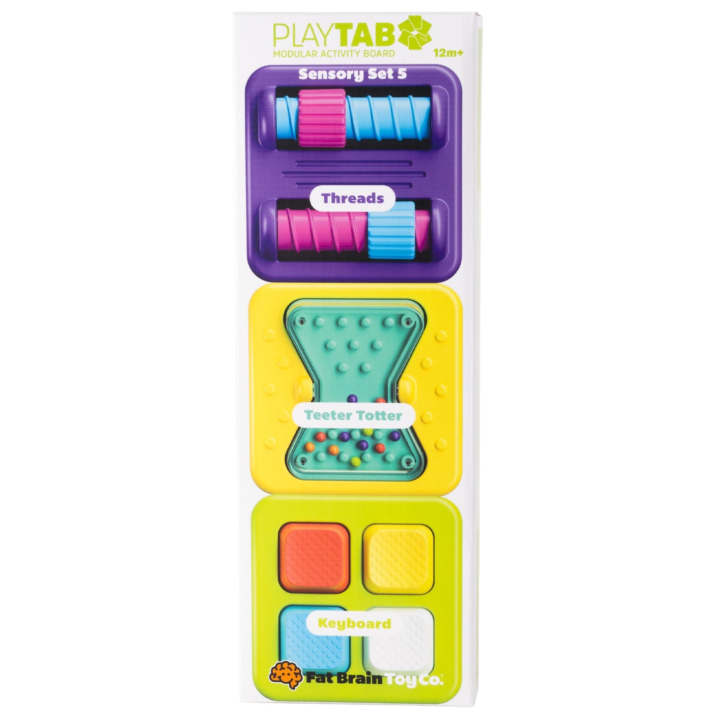 PlayTab Sensory Tiles Set 5 Threads, Teeter Totter and Keyboard Tile by Fat Brain Toys Sensory Cognitive Developmental Toys for Toddlers Baby Toys 12m+