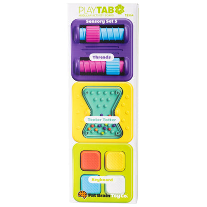 PlayTab Sensory Tiles Set 5 Threads, Teeter Totter and Keyboard Tile by Fat Brain Toys Sensory Cognitive Developmental Toys for Toddlers Baby Toys 12m+