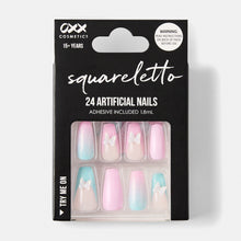 OXX Cosmetics 24 Pack Artificial Nails with Adhesive - Squareletto Shape, 3D Butterfly