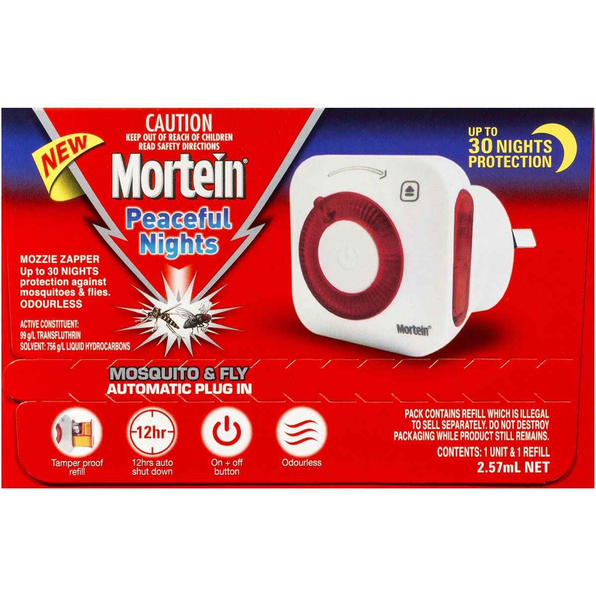 Mortein Peaceful Nights Automatic Plug In Fly & Mosquito Repellent 2.57ml