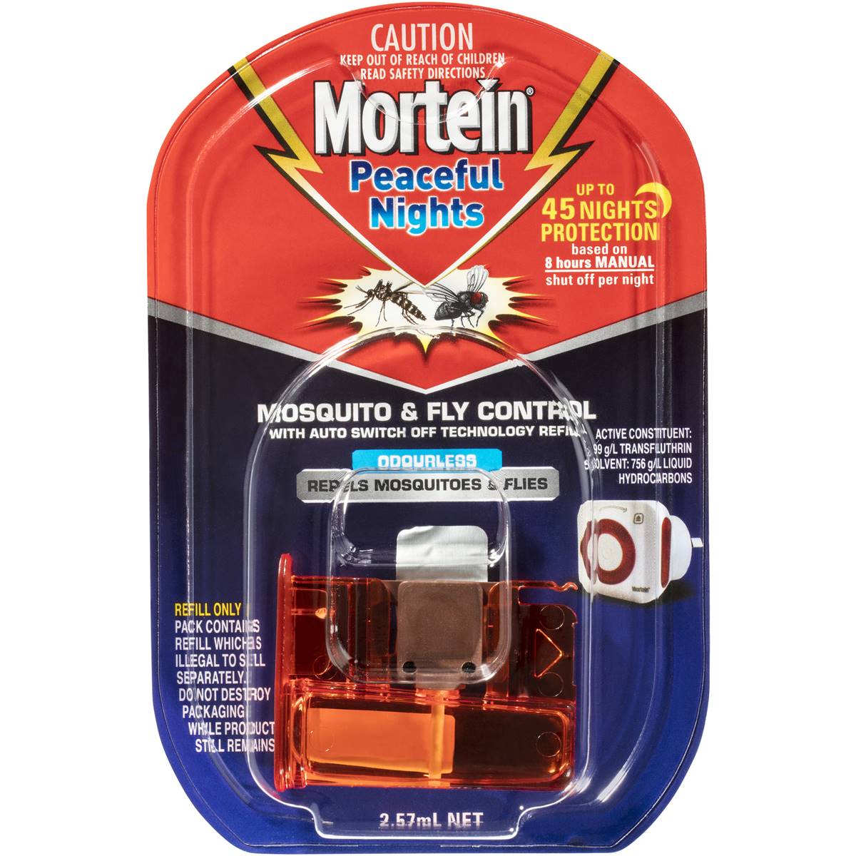 Mortein Peaceful Nights Plug-In Fly & Mosquito Repellent Refill 2.57mL