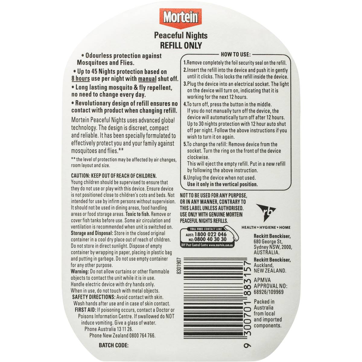 Mortein Peaceful Nights Plug-In Fly & Mosquito Repellent Refill 2.57mL