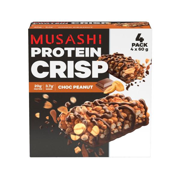 MUSASHI PROTEIN CRISP BARS CHOC PEANUT 4 PACK 240G