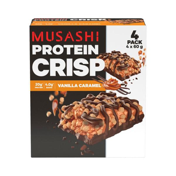 MUSASHI PROTEIN CRISP BARS VANILLA CARAMEL 4 PACK 240G